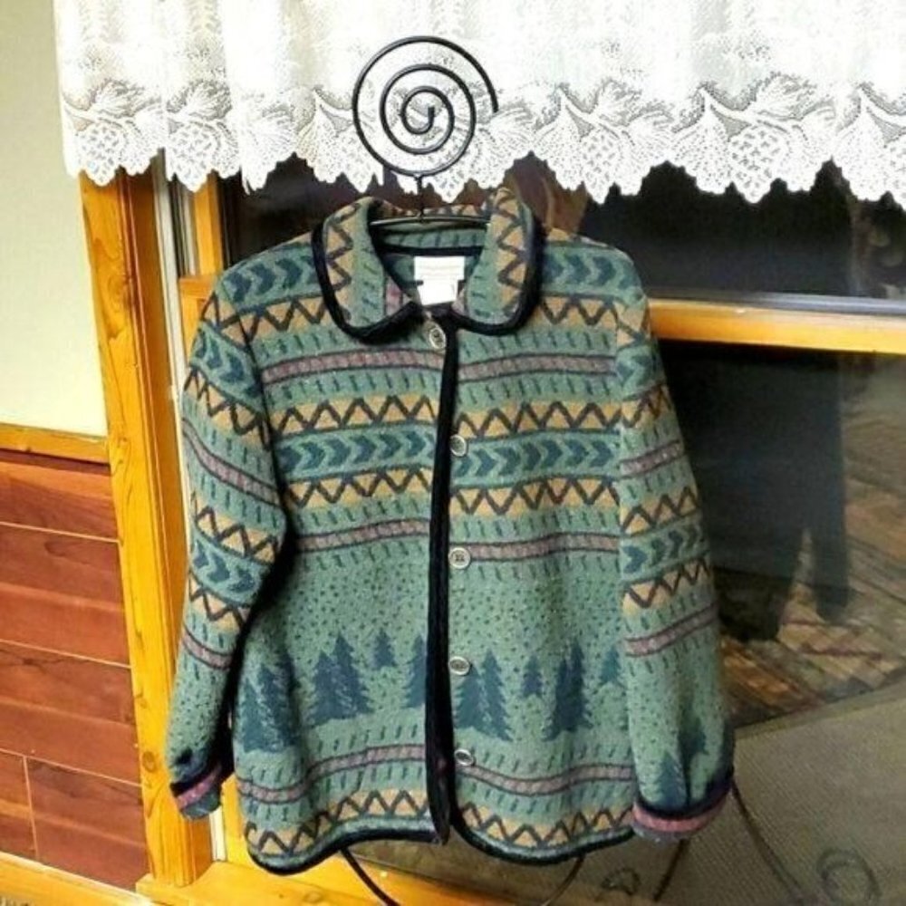 Coldwater Creek Wool‎ Hunter Green North Woods Designed Sz. M Full Button Jacket